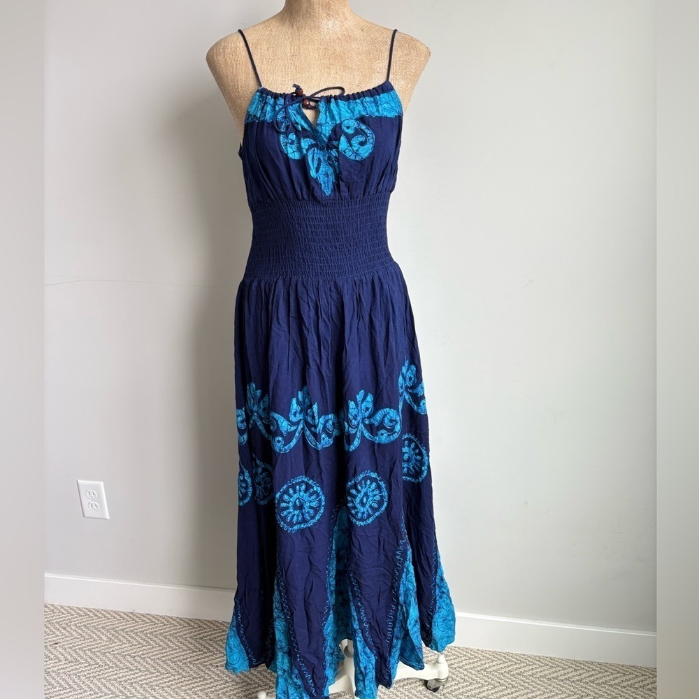 Advanced Apparel Batik Block Print Maxi Dress  One Size NEW - Picture 5 of 6